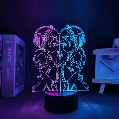 Re Zero Starting Life In Another World Rem and Ram 3D Lamp